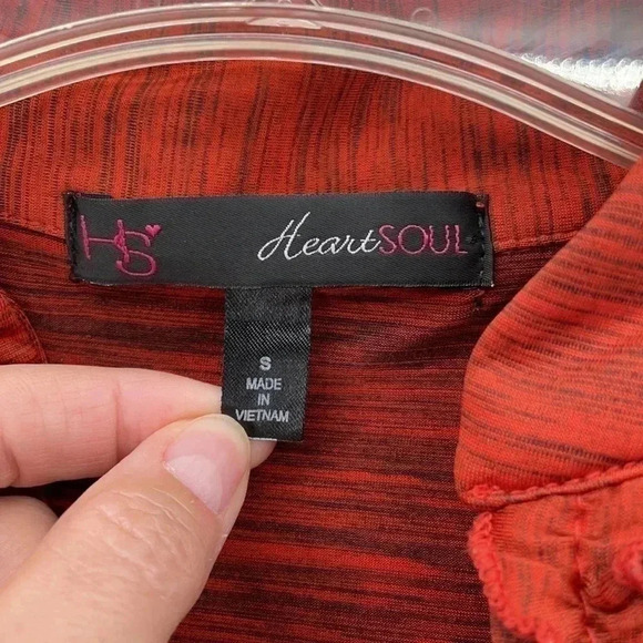 Heart Soul Short Sleeve Top Small Rust w/Black Ruffled V-neck - Picture 5 of 10